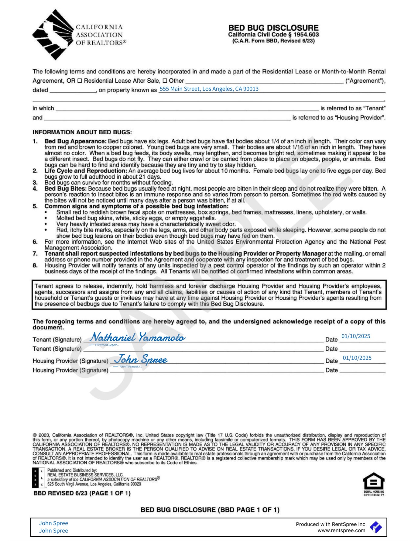 Sample Document: California Association of Realtors Sample Lease Agreement